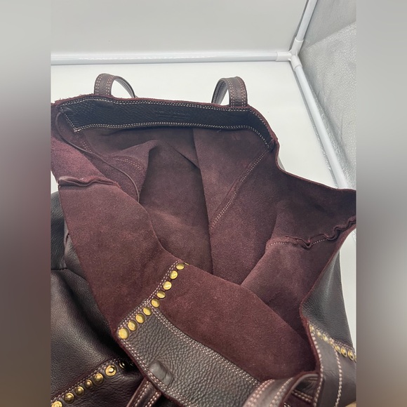3RD FLOOR Made in Italy Dark Brown Reddish Leather Embellished Oversized XL Tote - Picture 16 of 17